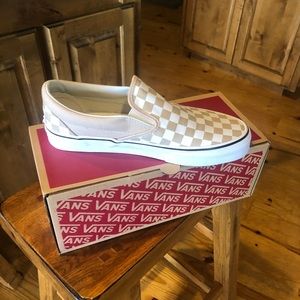 Vans tan checkered slip on shoes NEVER WORN